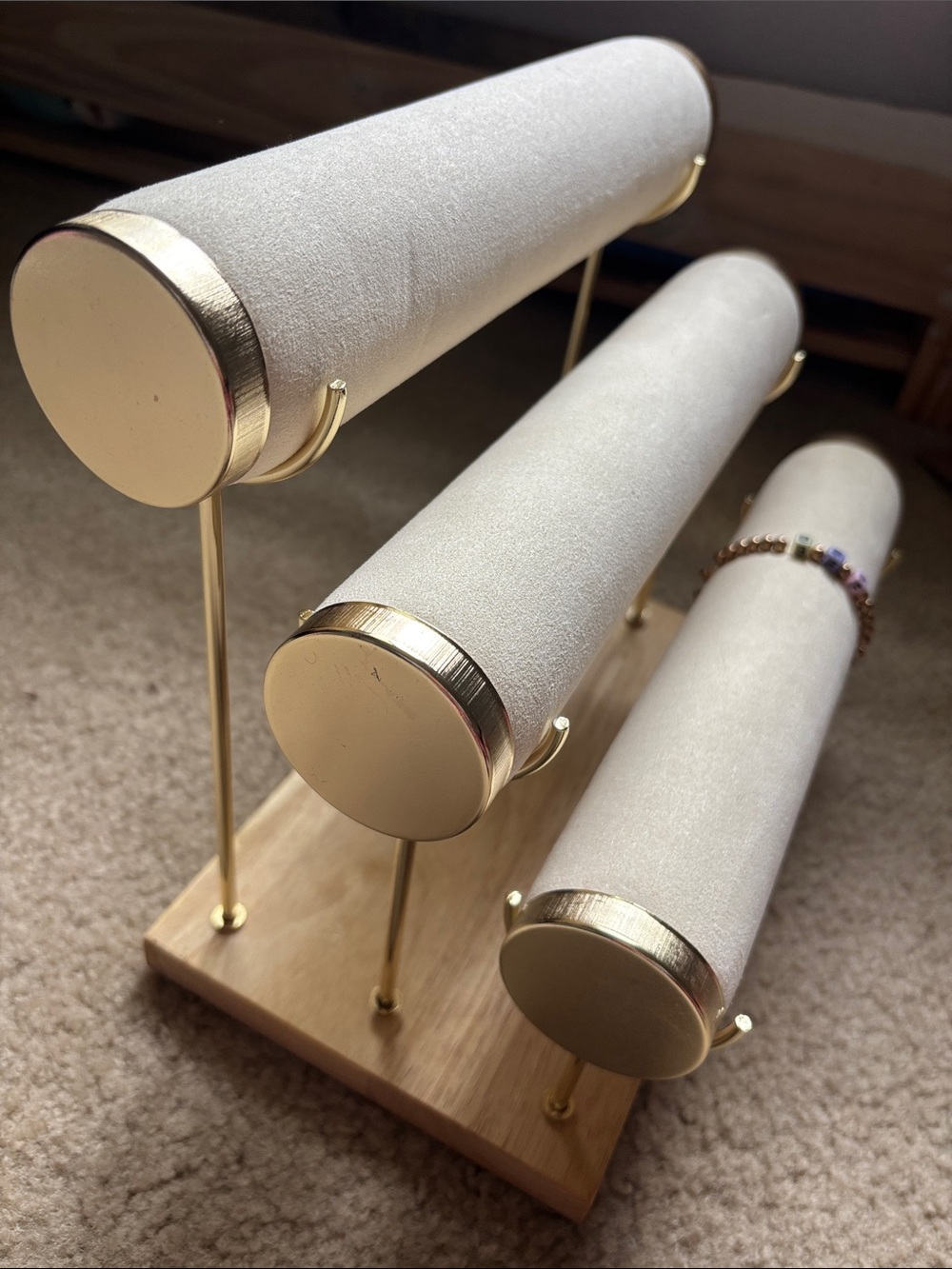 Three-Tier Jewelry Bracelet Display - Cream & Gold - Picture 8 of 11